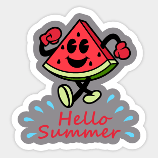 Hello Summer With Water Retro Watermelon Sticker